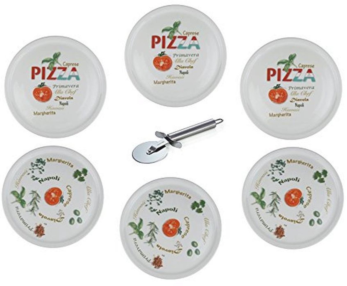 Pizzaborden XXL Set van 6 met Pizzasnijder - Ø 30 cm Vaatwasmachinebestendig