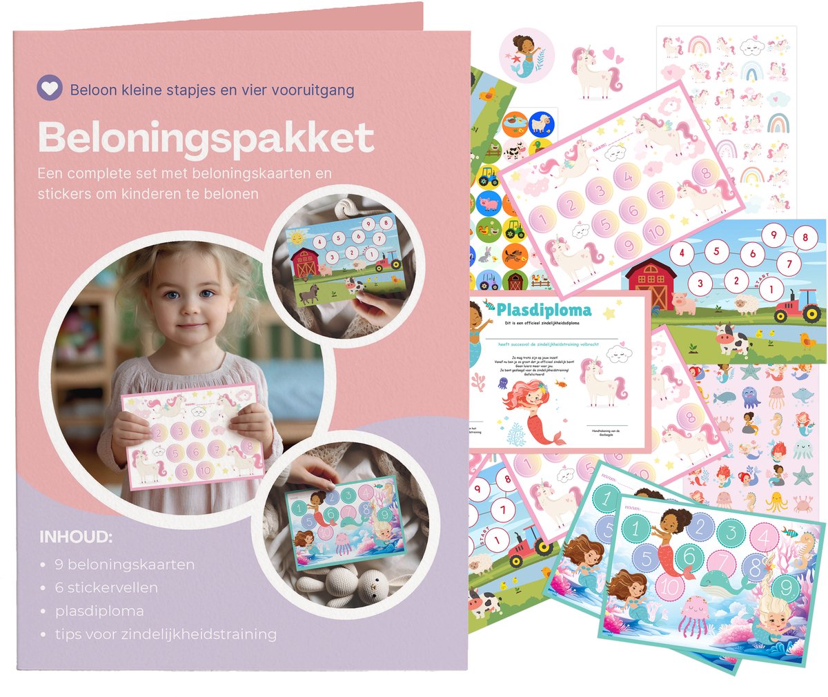 Beloningspakket Zindelijkheidstraining - 9 Beloningskaarten, 210 Stickers & Diploma
