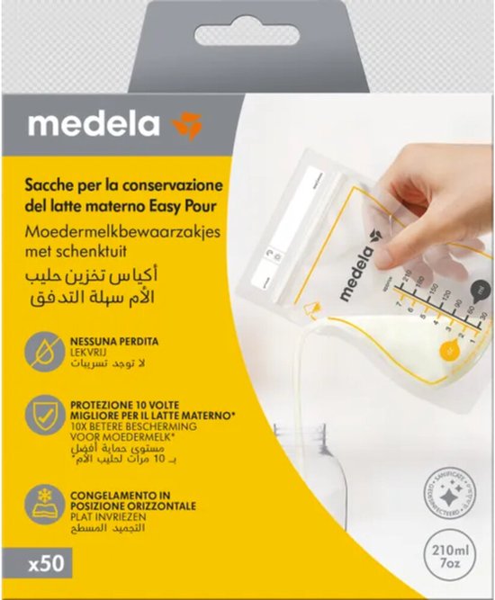 Medela Moedermelk Bewaarzakjes – 50 stuks – Lekvrij – Met Dubbele Sluiting en Schenktuit – BPA‑vrij en recyclebaar
