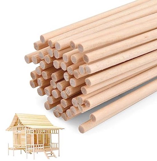 50 stuks balsahouten stokjes voor knutselen, ronde houten stokken voor doe-het-zelfprojecten, 3 mm x 30 cm houten deuvels, perfecte deuvelstaven voor modelbouw, schoolambachten en creatieve