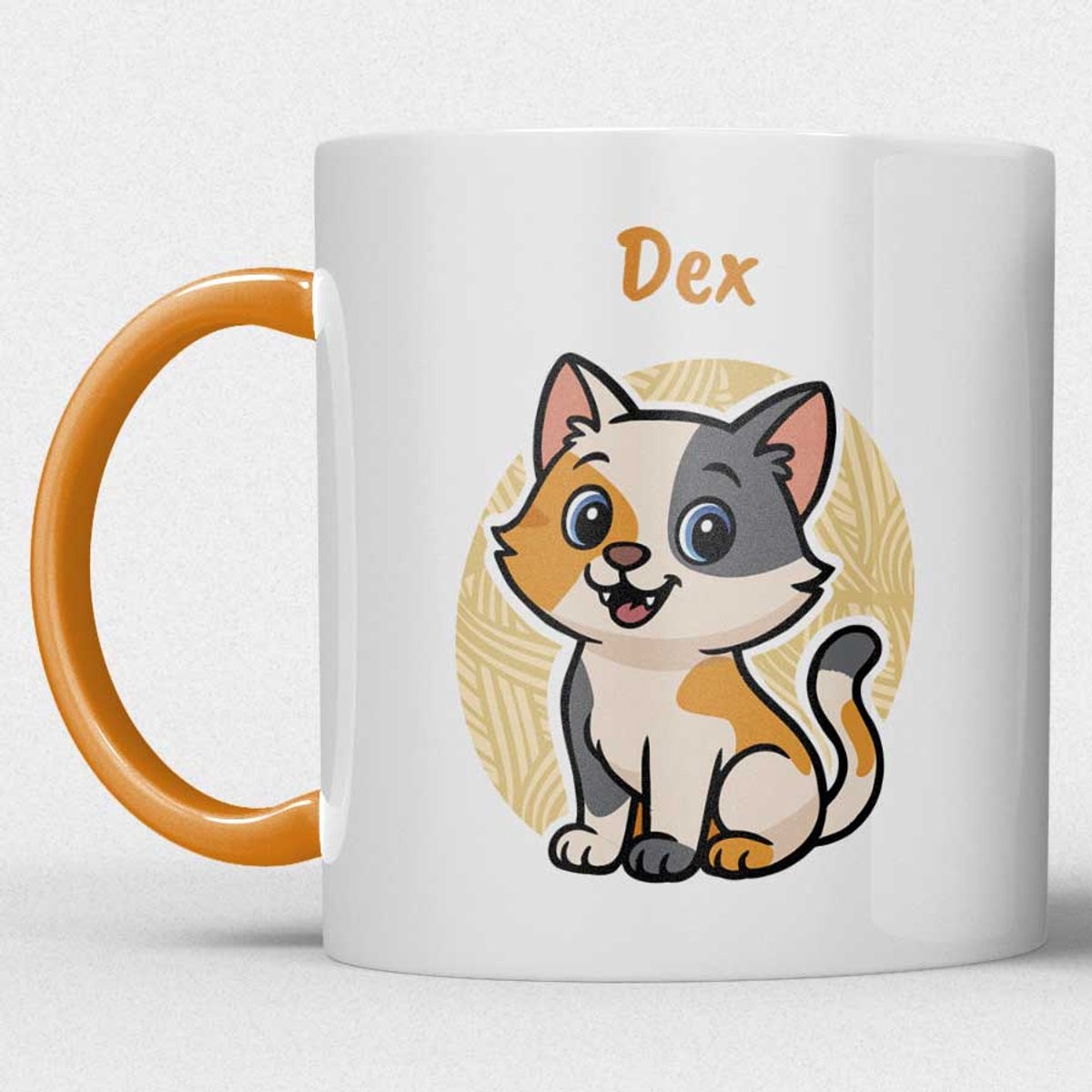 kindermok/kinderbeker | gepersonaliseerd met naam | met lapjes kat | oranje | Schattige illustraties