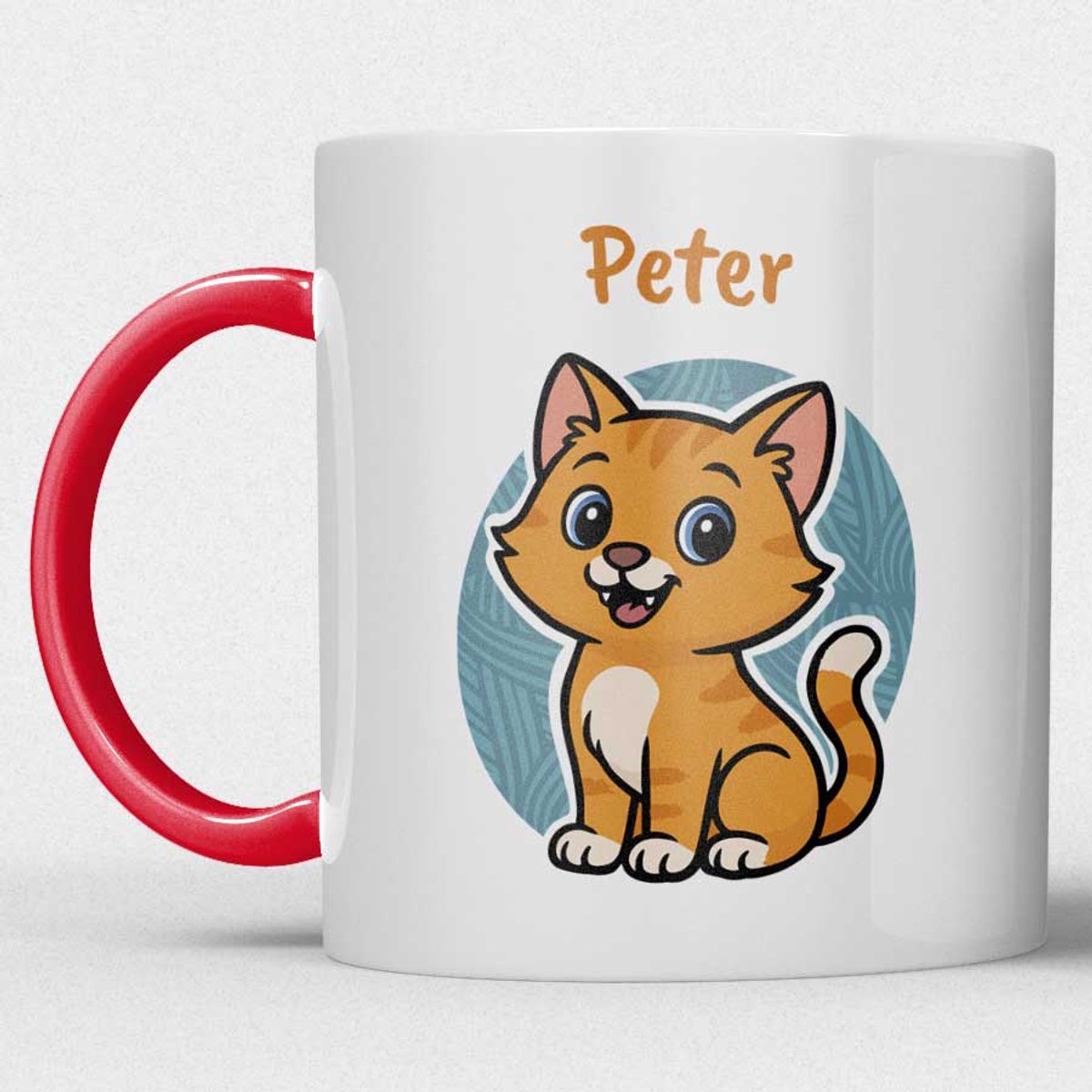 kindermok/kinderbeker | gepersonaliseerd met naam | met oranje kat | rood | Schattige illustraties