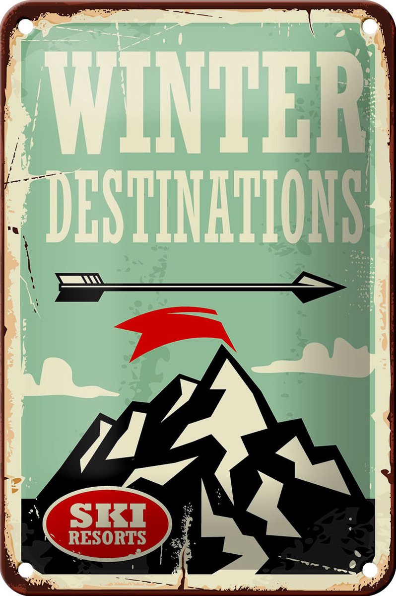 Blechschild Retro 12x18cm Ski winter destinations