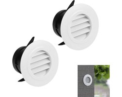 2 stuks - ventilatieroosters - ABS uitlaatrooster - met muggengaas en insectenbescherming - 100 mm aansluiting - voor 100 mm ventilatiesysteem - voor garage, keuken, badkamer, muur - wit - 145×66×95mm