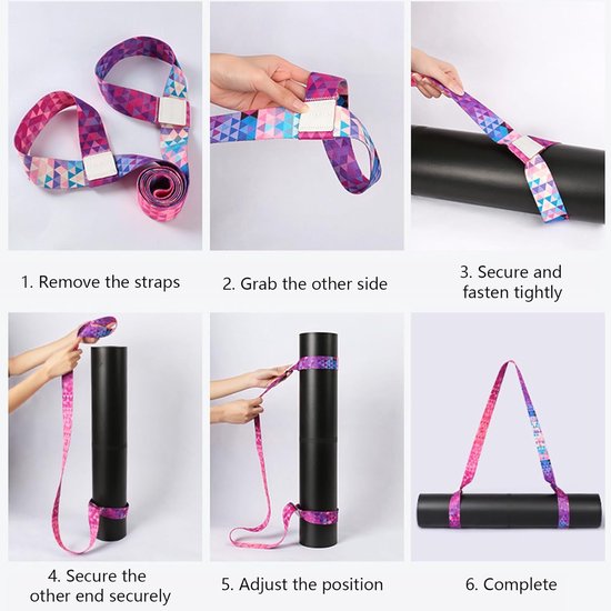 2-delig - Draagriem voor yogamat - Yogariem - Bedrukte riem - Bindriem - Opbergriem - Hulprekriem - Iriserende kleur - 170 x 3,8 cm - Geschikt voor yogamatten, oefeningen en fitness. — afbeelding 3