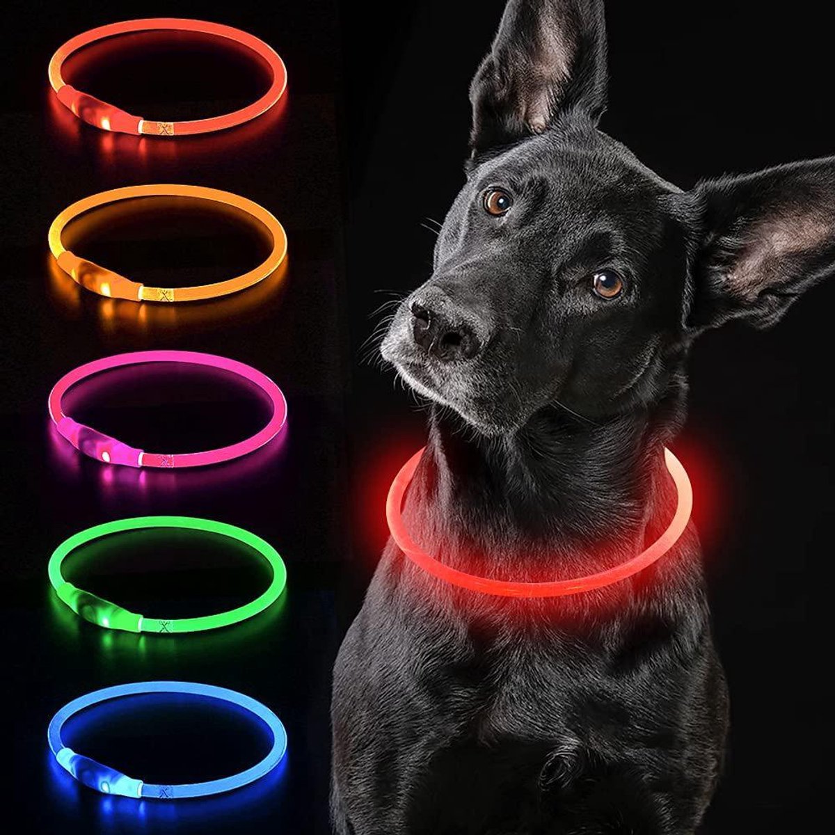 TuseRxln LED Halsband Hond - Honden Verlichting - USB Oplaadbaar Licht - 1 Stuk - Nachtwandelingen rood 70cm