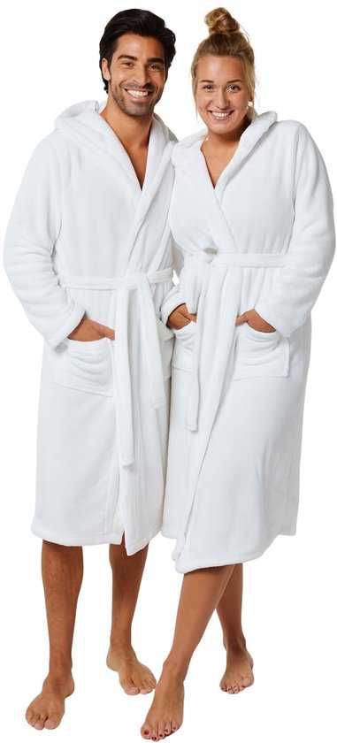 Witte fleece badjas met capuchon-l/xl