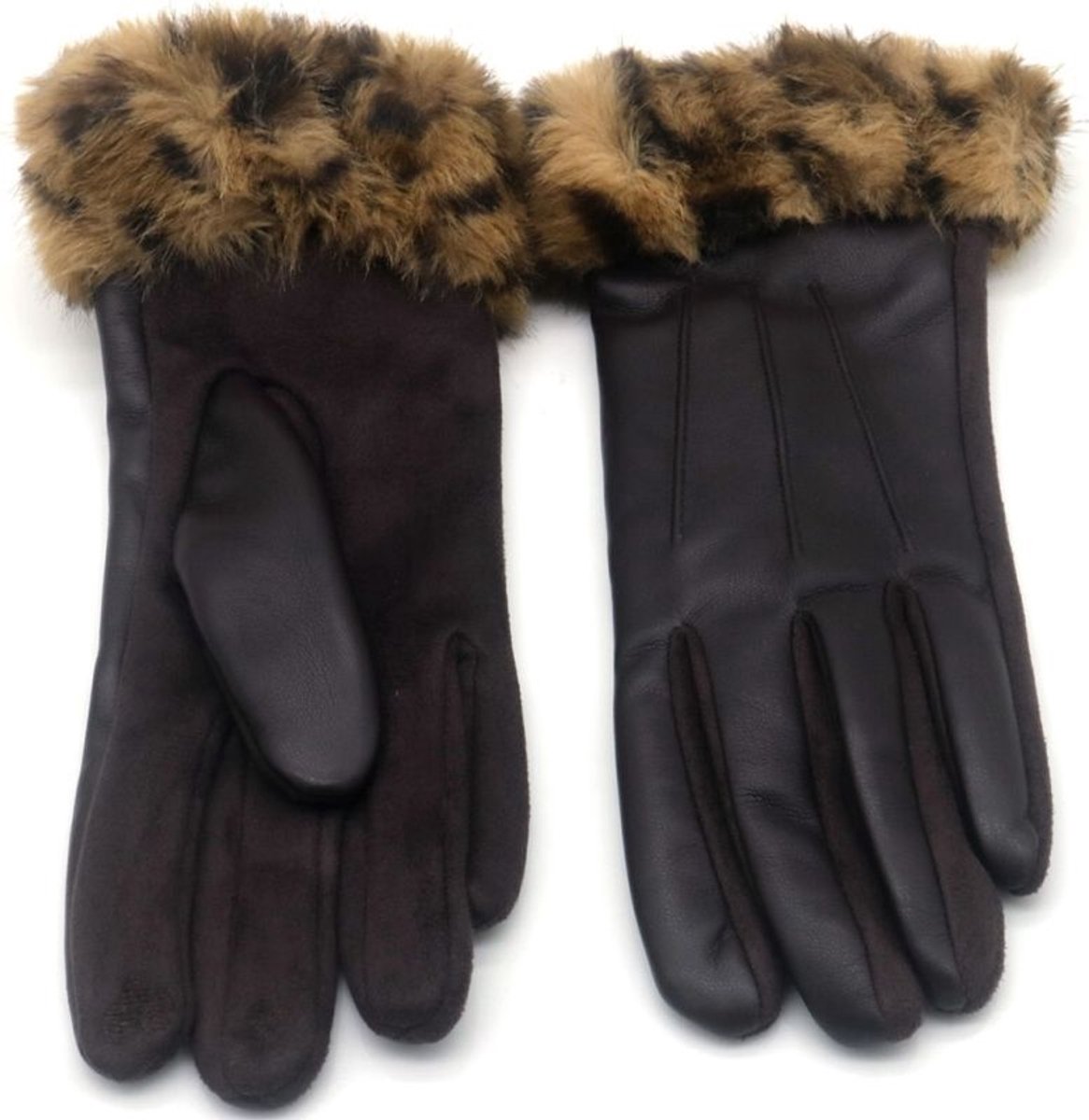 Handschoenen Bruin Luipaard print - Imitatiebont - Met touchscreen tip - Cadeautip - Damesdingetjes