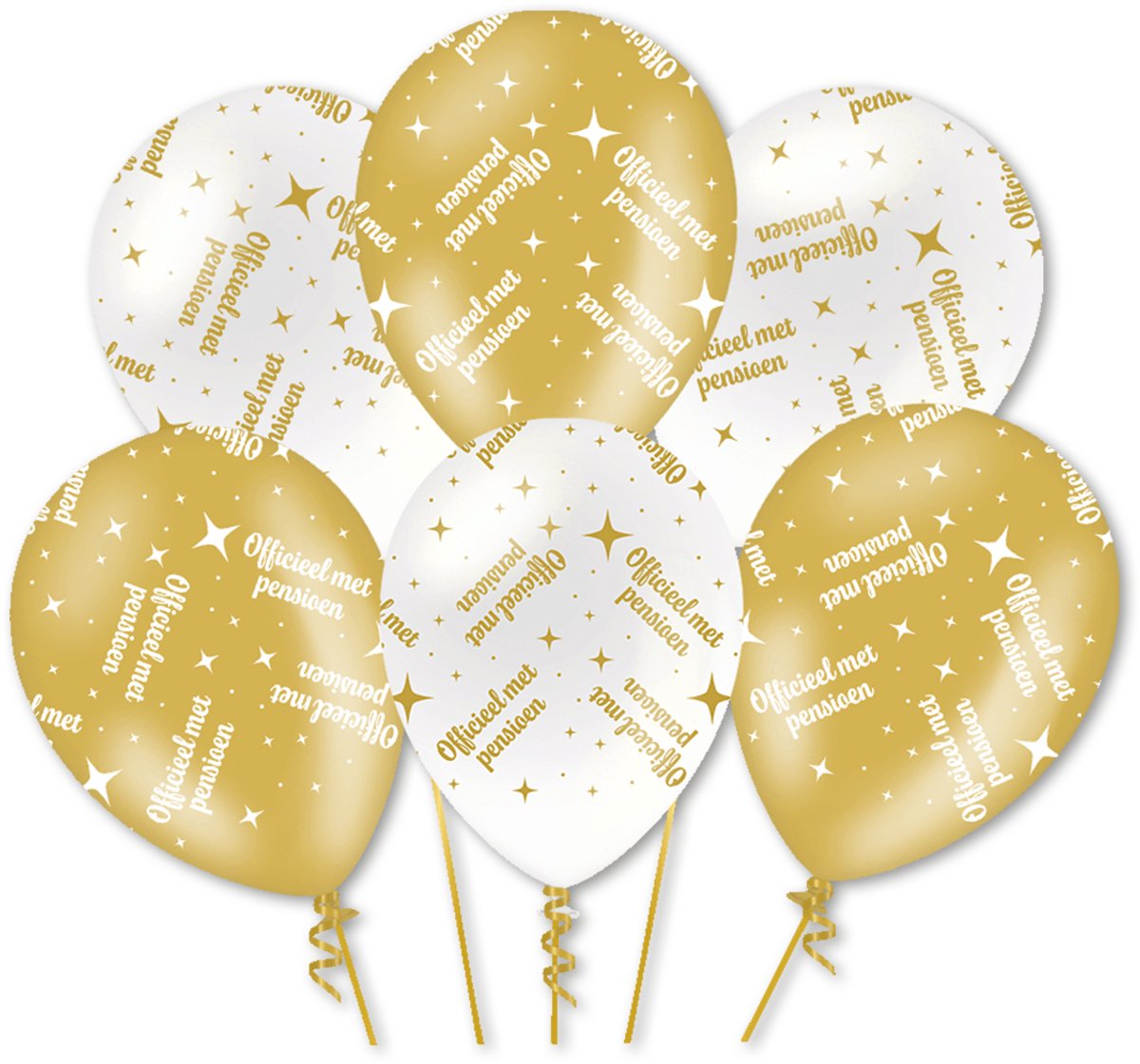Q2P - Pensioen Ballon - Versiering - Wit & Goud - Folie Ballon - Feest Decoratie - Helium Ballonnen - 6 Stuks