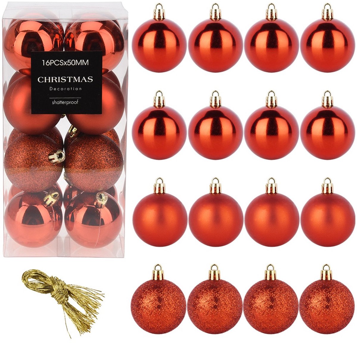 Kerstballen Set Onbreekbaar Rood 5 cm 16 stuks - Kerstdecoratie