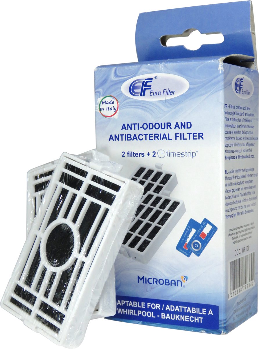 Eurofilter Microban hygiënefilter - 2 stuks - antibacterieel koelkast filter geschikt voor Whirlpool en Bauknecht - nr. C00629721 - 481248048172