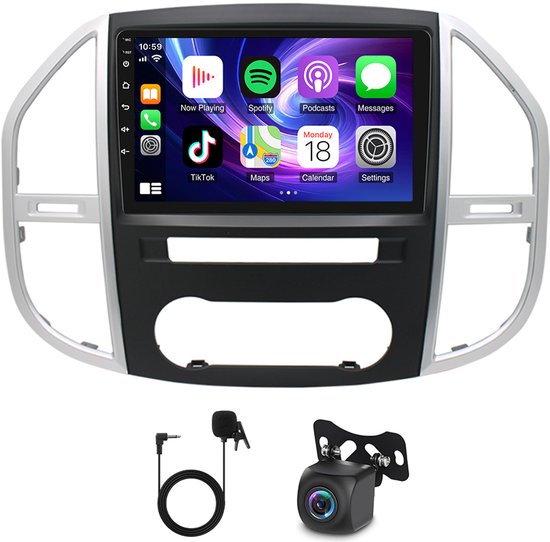 Autoradio -10 Inch Android 15 2+64G - voor Mercedes Vito 3 W447 2014-2020 | Compatibel met CarPlay & Android Auto, GPS Navigatie + DAB+ & DSP