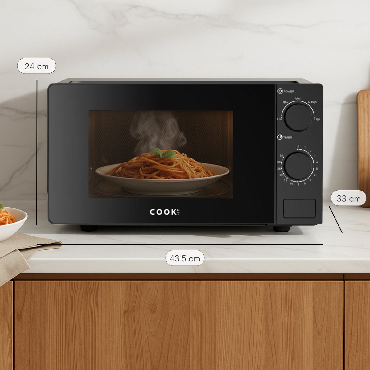 COOK-IT Vrijstaande Magnetron - 20L - 5 Verwarmingsstanden - Microgolfoven - Microwave - Zwart — afbeelding 4
