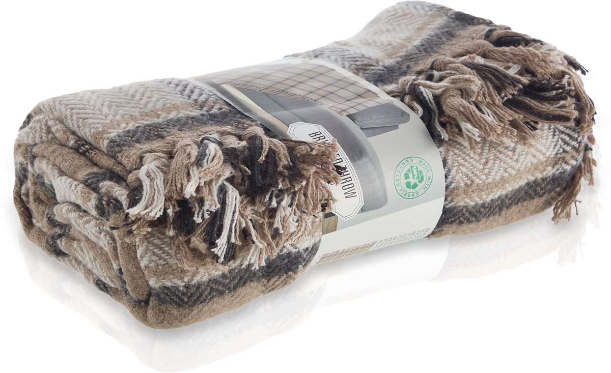 Meisterhome® Luxe Fleece Deken – Geruit Beige/Zwart – 130x160 cm – Zachte Retro Plaid - Vintage – Geschikt voor Picknick & Strand – Outdoor Woonplaid voor Bank, Woonkamer & Slaapkamer – Warm & Soft Design – Noodpakket