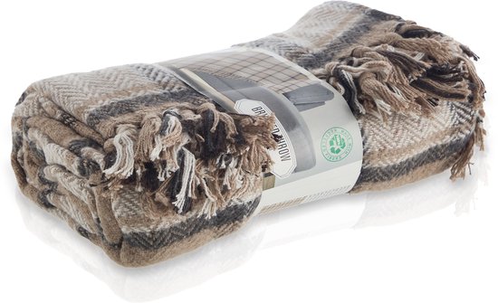 Meisterhome® Luxe Fleece Deken – Geruit Beige/Zwart – 130x160 cm – Zachte Retro Plaid - Vintage – Geschikt voor Picknick & Strand – Outdoor Woonplaid voor Bank, Woonkamer & Slaapkamer – Warm & Soft Design – Noodpakket
