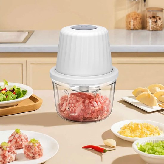 Hakmolen Elektrische - USB - 400ml - 6 Messen -Food Processor - Hakmolen elektrisch - Vaatwasbestendig - USB oplaadbaar - Mini Portable Chopper - Blender - Keukenmachine - Elektrische Hakmolen - Uiensnijder - Draadloze Knoflooksnijder -Wit — afbeelding 2
