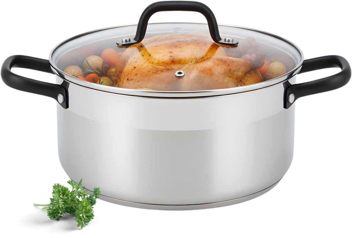 Lomera RVS Kookpan - Glazen Deksel - Ø 20 cm - Inductie Geschikt - Vaatwasmachinebestendig - Ergonomische Handgrepen - Ultra-Inductie Bodem - Roestvrij Staal - Maatverdeling Binnenkant - 2 Liter Inhoud - Geschikt Voor Gas