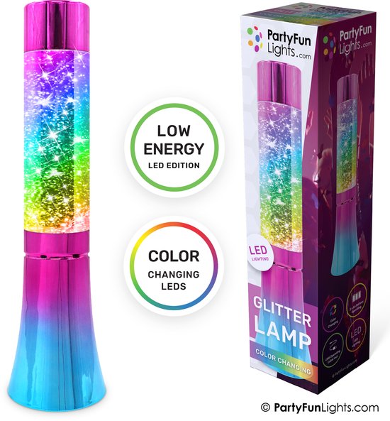 PartyFunLights - Glitter Tornado lamp - werkt op batterijen - Regenboog look van PartyFunLights — afbeelding 4