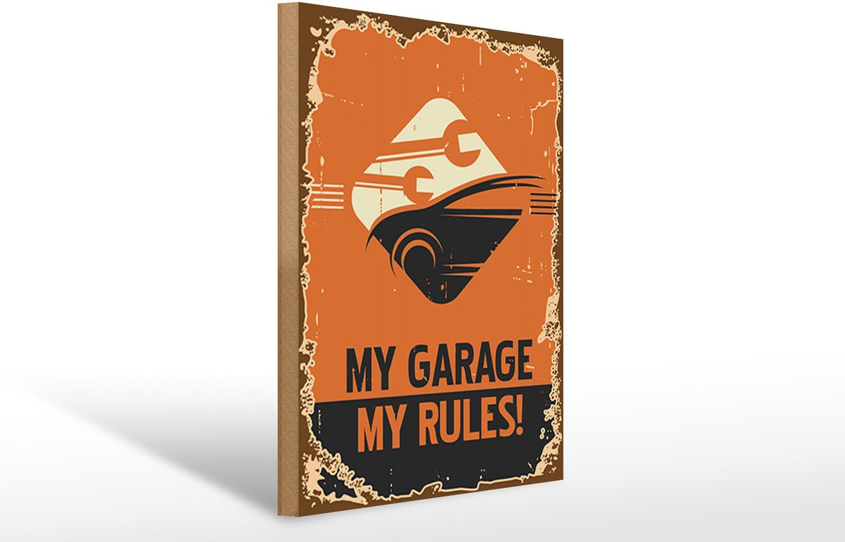 Holzschild Retro 30x40cm Auto my garage my rules