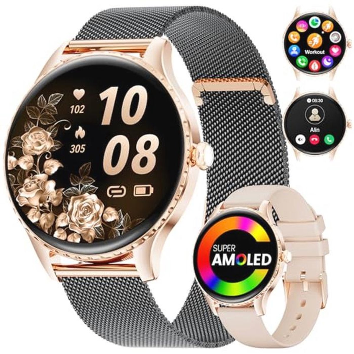Ultradunne Dames Smartwatch met AMOLED-scherm en Hartslagmonitor voor Android en iOS