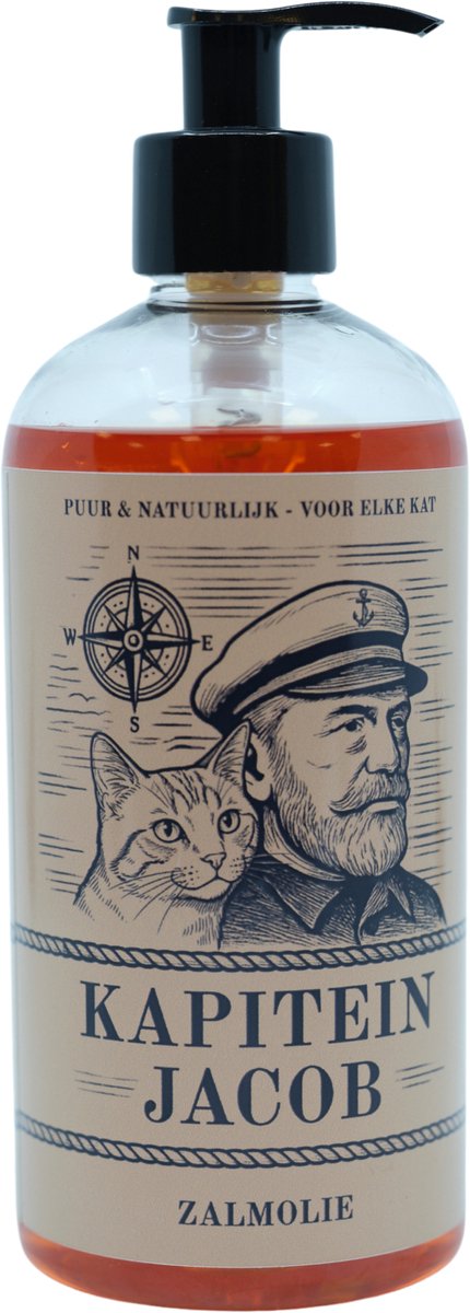 Kapitein Jacob Zalmolie voor Kat - 500ML - 100% Natuurlijke Noorse Zalmolie - Rijk aan Omega 3, 6 & 9 - Zalmolie Kat