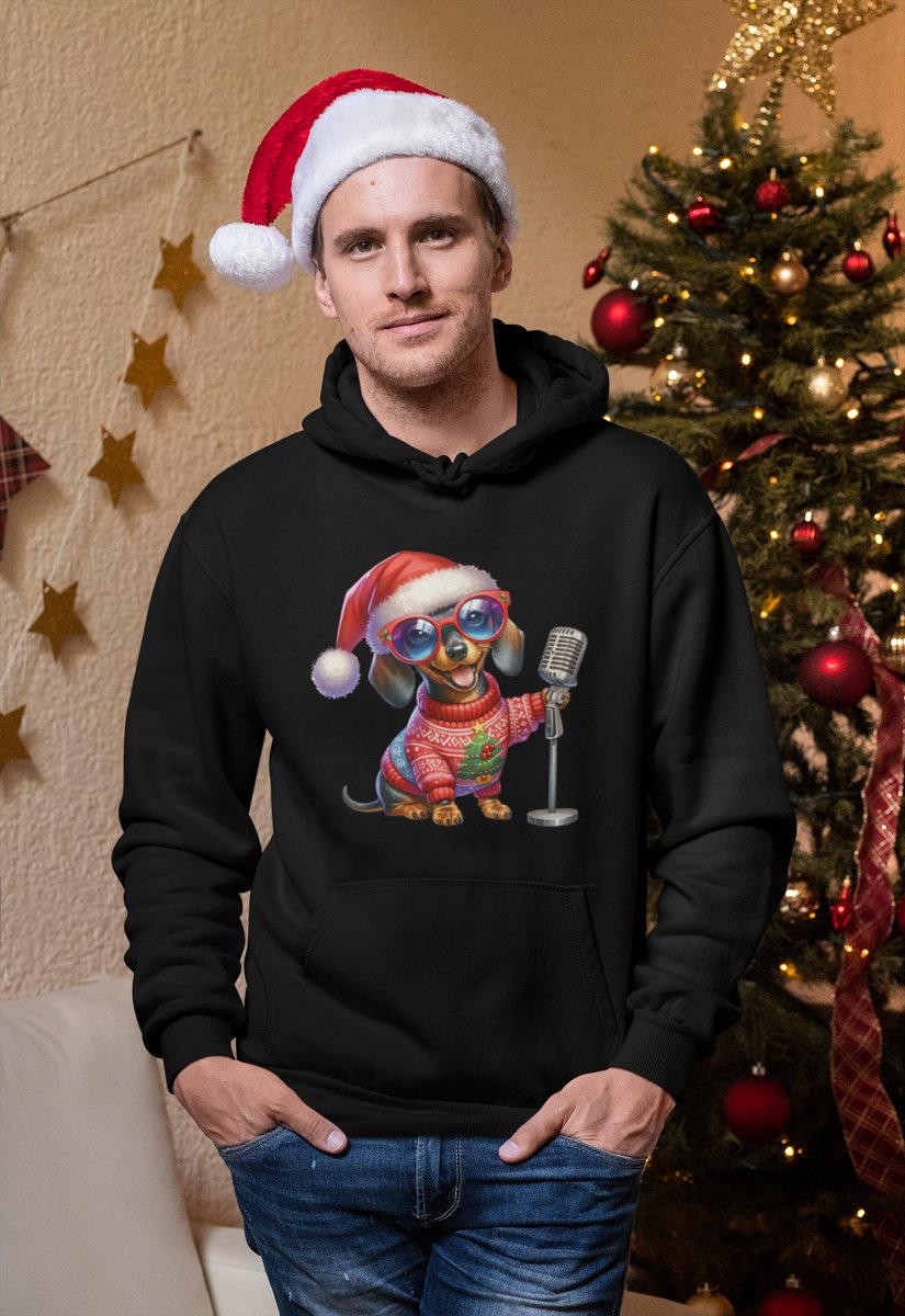 Singing Dog Santa - Kersttrui - Kerst Trui Zwart - Grappig Kersttrui - Maat XXL - Limited Edition