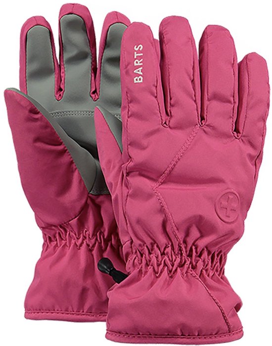 Gants de ski roses de Barts avec doublure grise et une bande élastique au poignet. Logo avec une petite croix.