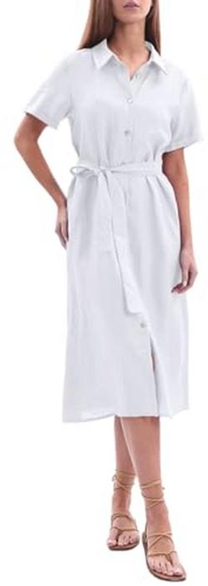 Linnen Blousejurk Dames - Midi Jurk voor Zomer met Zakken en Heupriem