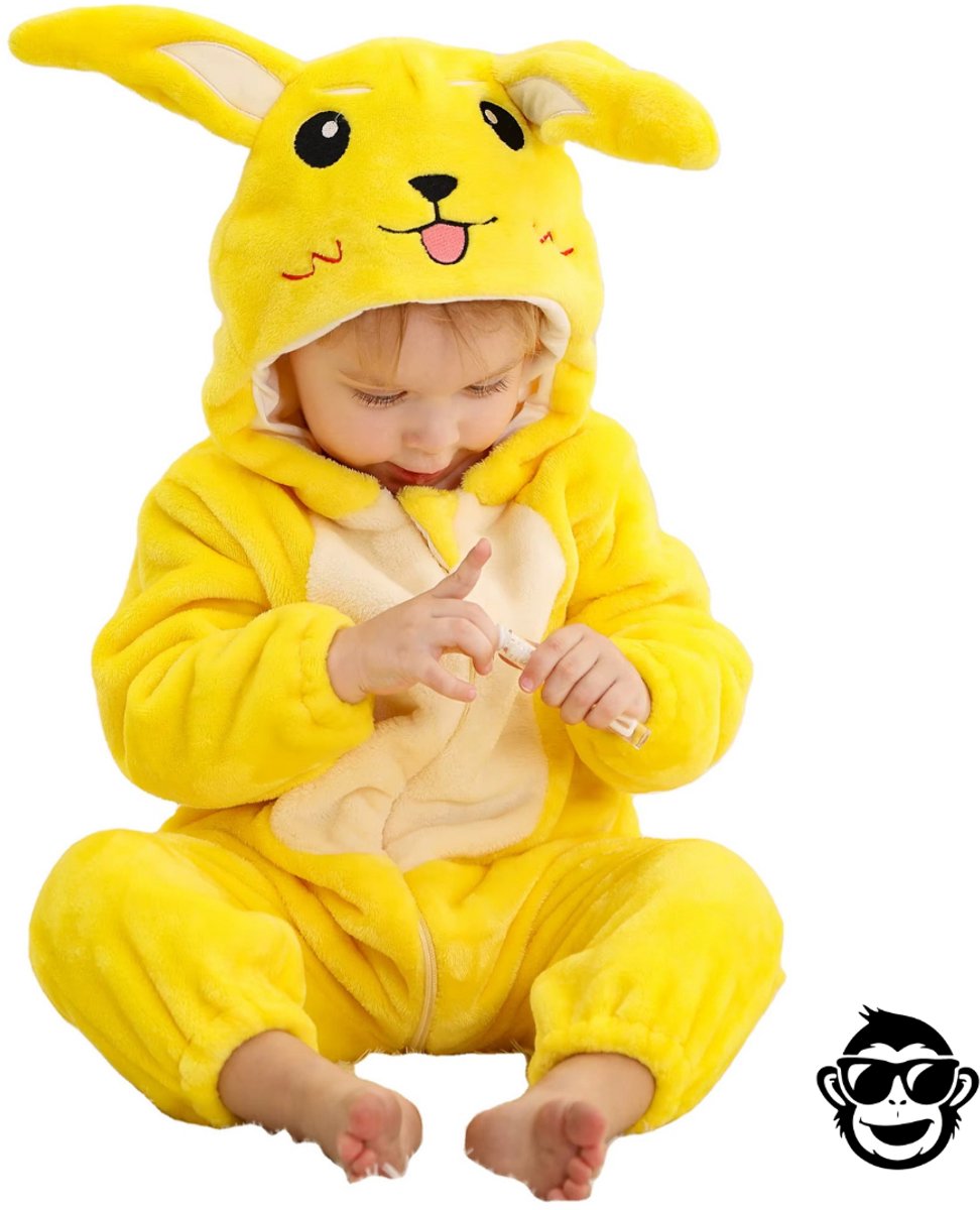 BoefieBoef Baby Onesie Pikachu - Peuter Pyjama Kinderen 6 maanden - 2 jaar – Muis Pika Geel – Verkleedkleding met Luierrits – Kerst Carnaval Dierenpak - , Kraamcadeau- Zacht Flanel - Romper - Boxpak - Jongens - Meisjes - Kruippak - Geel Muis — afbeelding 4