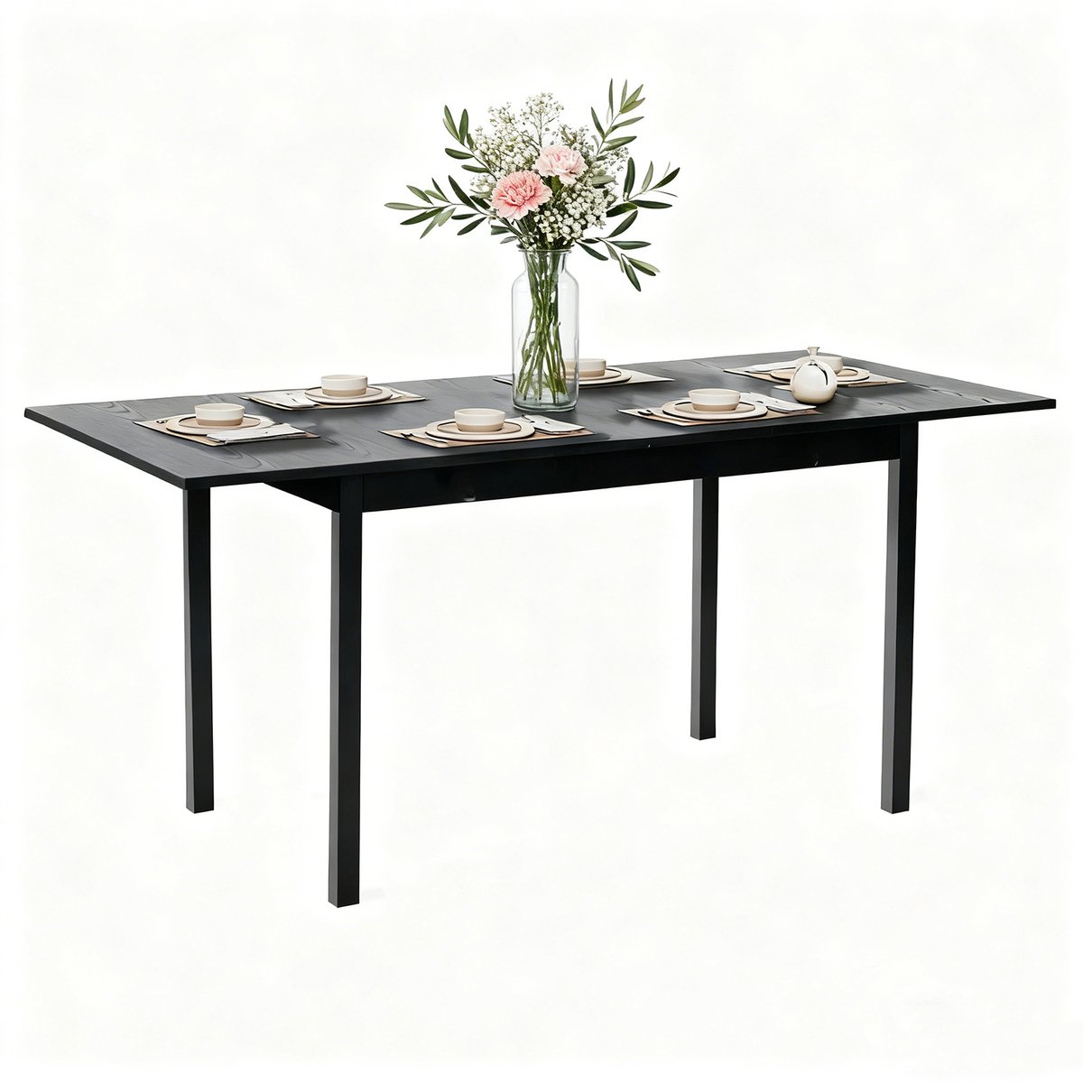 Meubles Cosy BARI – Uitschuifbare eettafel – 120-160 cm – Zwarte houtlook