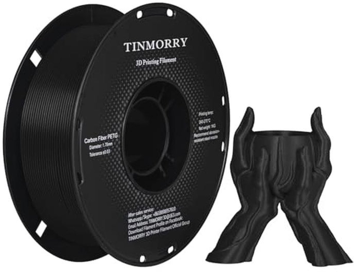 Carbon Fiber PETG 3D Printer Filament 1.75mm - Zwart - 1KG Spool