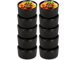 Creme Brulee Schaaltjes Porselein Zwart 260 ml 10 stuks - Ramekins - Set - Ovenschaal - Snackkommen - Dipschalen - Kleine Komen voor Dipsauzen en Snacks