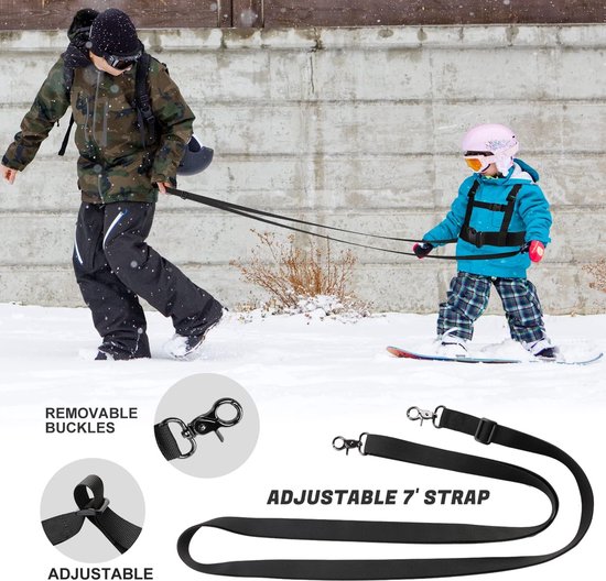 Skigordel voor kinderen - Ski- en snowboardgordel voor kinderen - Veiligheidsgordel voor skitraining - Met afneembaar sleeptouw en gemakkelijk te trekken handvat - Geschikt voor beginners - Schaatsen, skateboarden, snowboarden, skeeleren, fietsen (zw van Merkloos — afbeelding 4