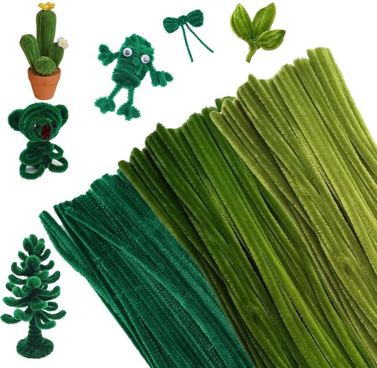 600 Tubeborstels - 3 Groene Tubeborstels - Gebogen Pluche Speelgoed - Knutselgaren - 30cm - Garen - Tubes voor Creatieve DIY Projecten