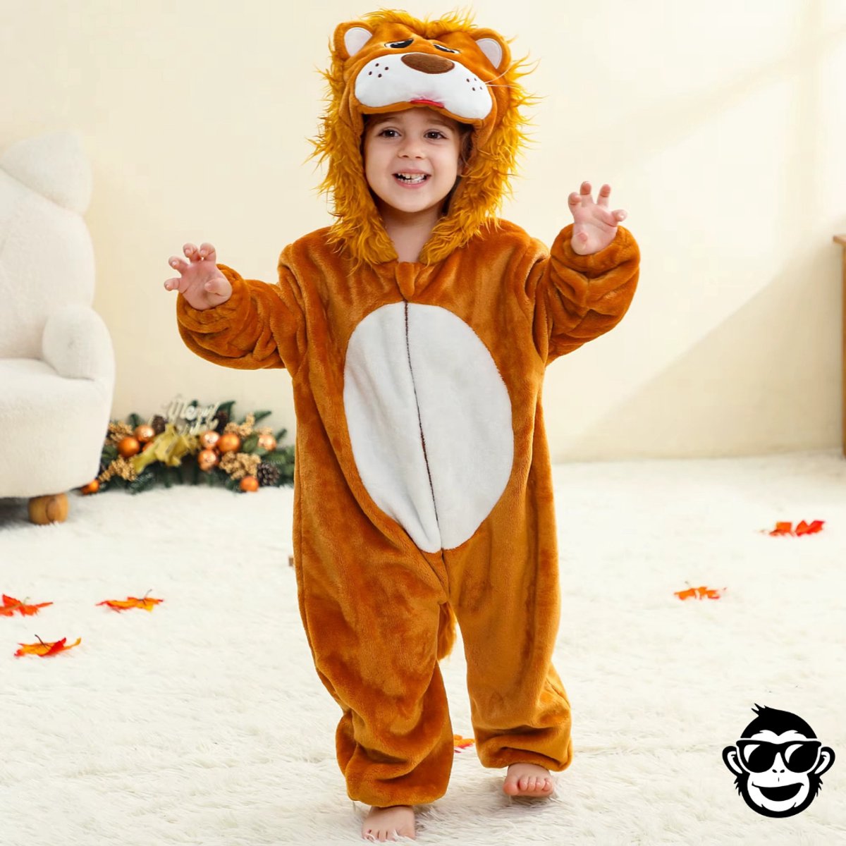 BoefieBoef Wilde Leeuw Dieren Kleuter Onesie Peuter Pyjama Kinderen 2 tot 4 jaar – Verkleedkleding met Luierrits – Carnaval Dierenpak - Kerst en Kraamcadeau - Zacht Flanel - Baby Romper - Boxpak - Jongens - Meisjes - Kruippak - Winterpak — afbeelding 4