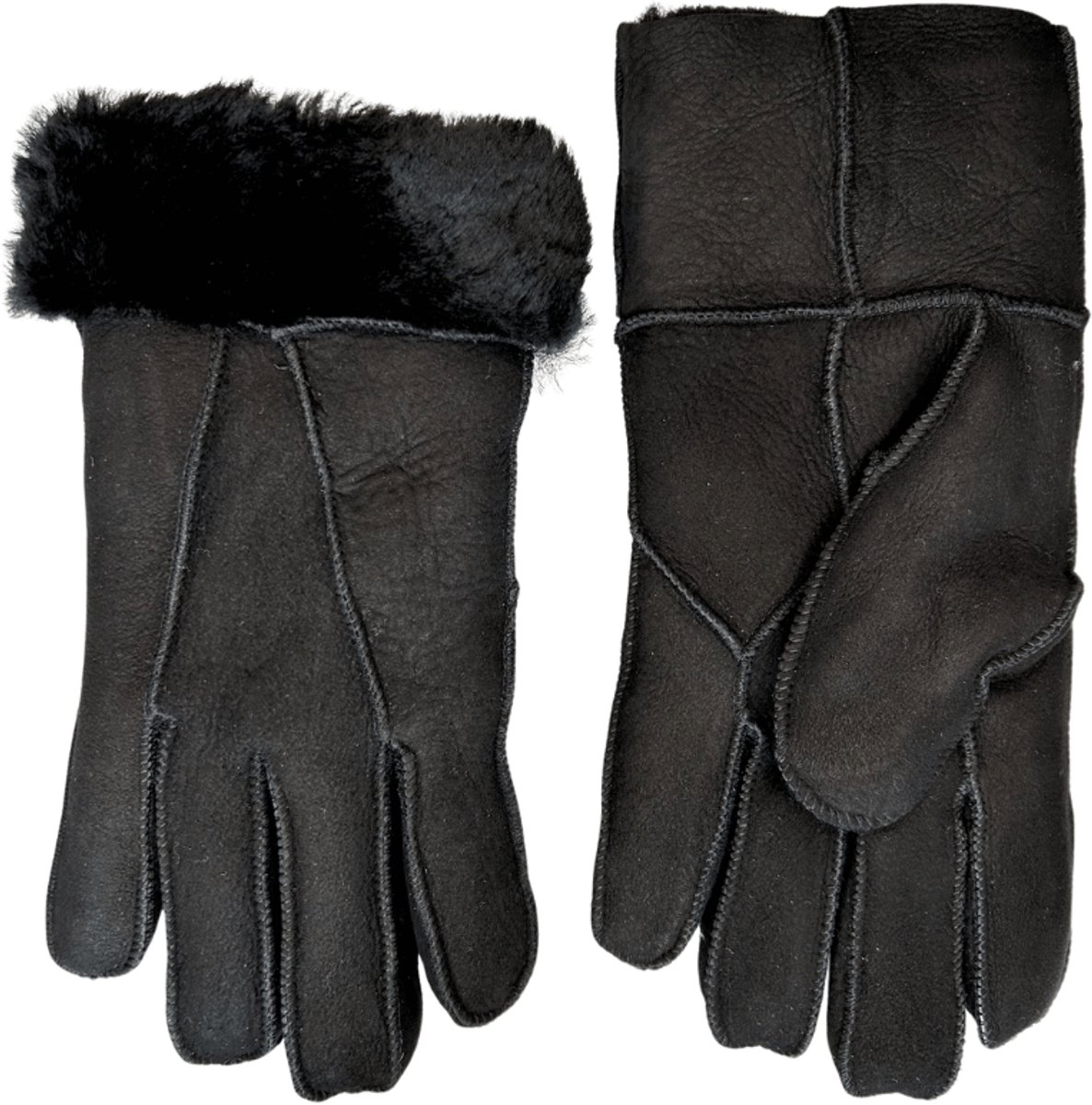 Lammy handschoenen dames - Leren handschoen dames winter - Wol - Winddicht en waterafstotend - Zwart - Maat L