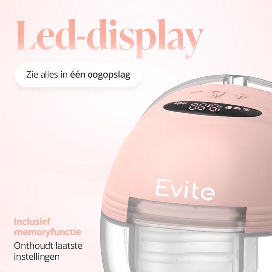 Evite Elektrische Draadloze Borstkolf Slim – Handsfree & Draagbaar – BPA-Vrij – Dubbele Borstkolf – Met E-Book - Roze