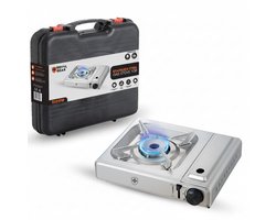 SRVVLGEAR RVS Camping Kooktoestel - Gastoestel 1 pit met draagkoffer - Roestvrij staal - 3100 W - Binnen en Buitengebruik