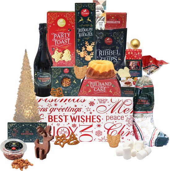 kerstpakket Christmas Time - Met Ledkerstboom en diverse lekkere kerstproducten