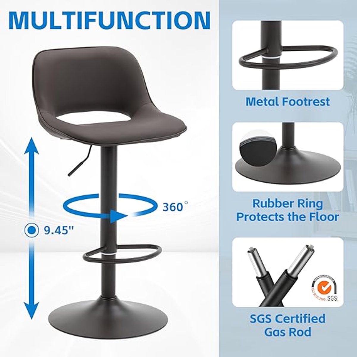 Barkruk fluweel set van 2 – In hoogte verstelbaar met leeuwenring – 62×50×124 cm – Luxe gevoerde barstoelen met rugleuning & 360° draaifunctie – – Altameubel