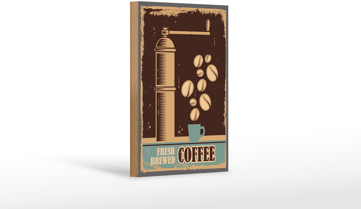 Holzschild Retro 12x18cm Kaffee Coffee fresh brewed