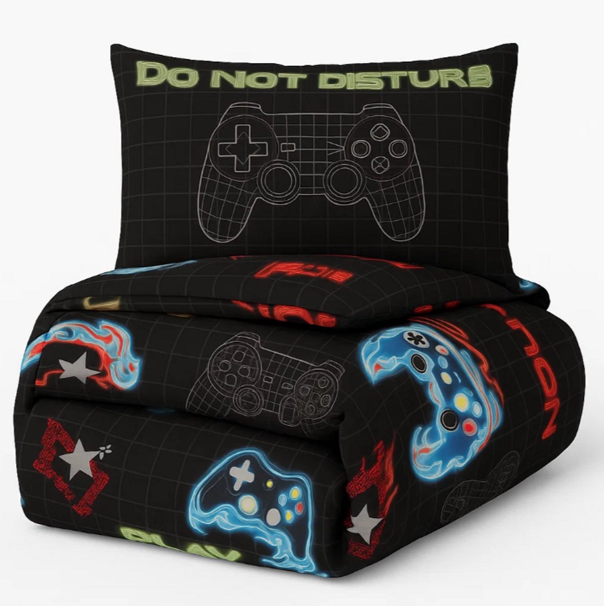 Decoware Peuterdekbed zonder overtrek met kussensloop - Gamer - Microvezel - 120x150 + 40x60 cm