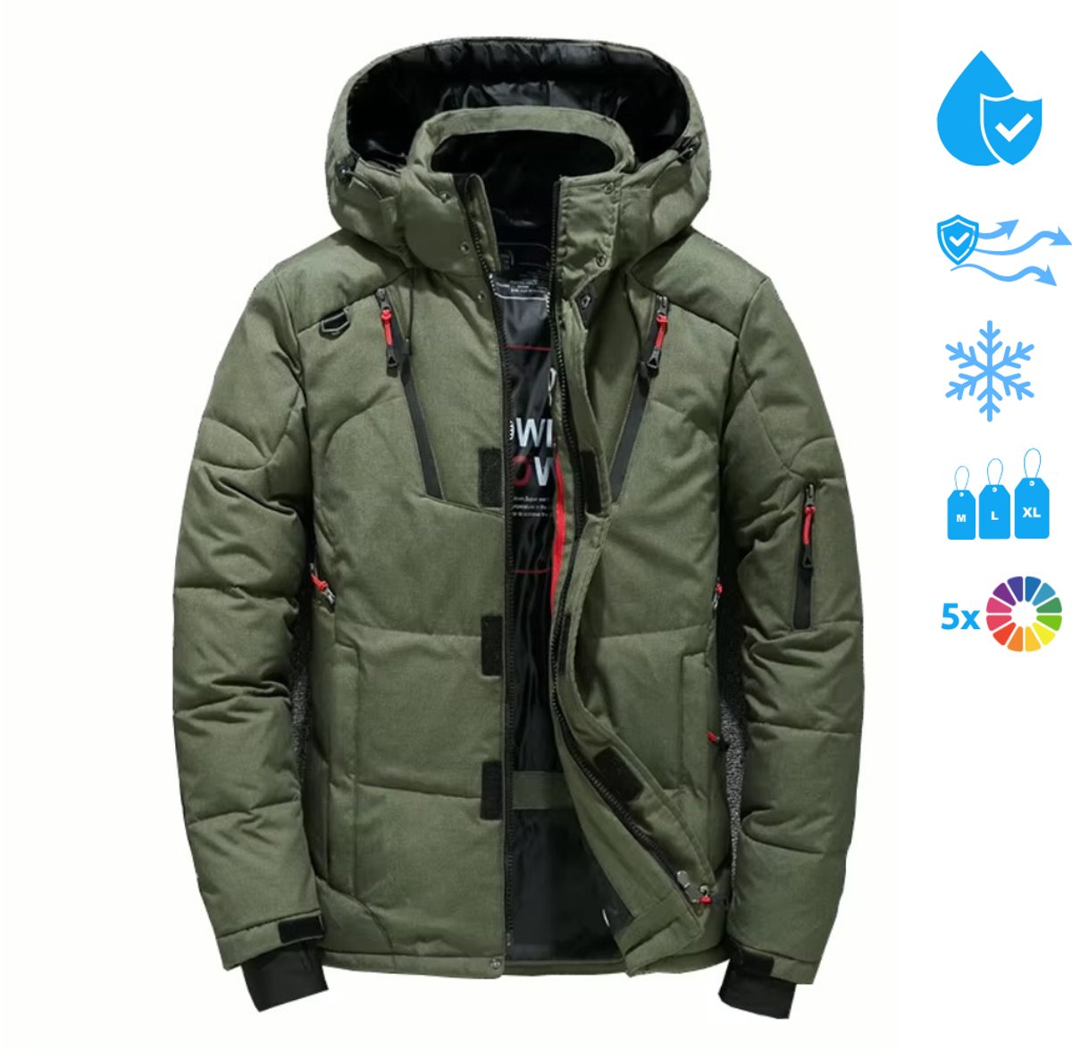 Heren Winterjas - Warme Gevoerde Pufferjas - Winddicht - Waterafstotend - Capuchon - Groen - L