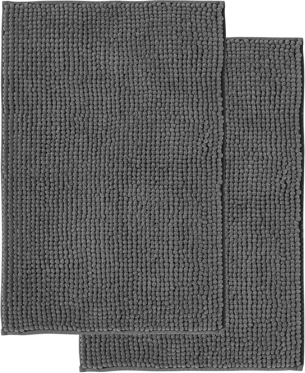 Badmat - (2 Stk) - 50 x 80 cm - Polyester- Glad geweven - Anti-Slip - Super absorberend - machinewasbaar - Kleur : Donkergrijs