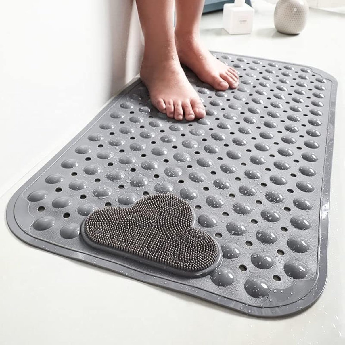 Douchemat - 80 x 50 cm (Rechthoekig) - thermoplastisch - antislip - zuignappen - comfortabele massage - machinewasbaar - Kleur : Grijs