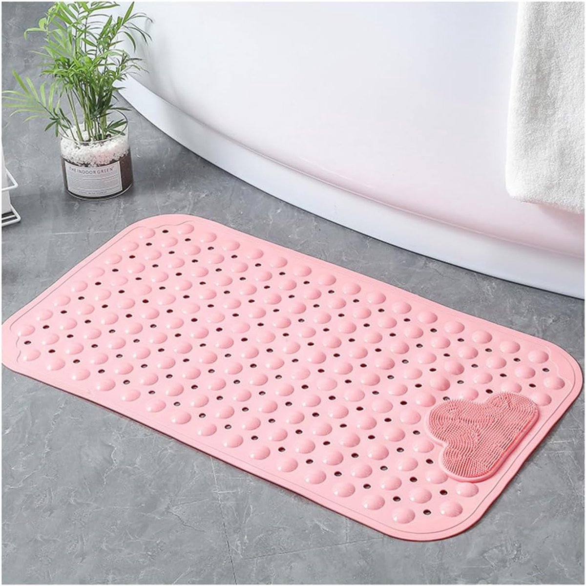 Douchemat - 70 x 40 cm (Rechthoekig) - antislip - zuignappen - comfortabele massage - machinewasbaar - thermoplastisch elastomeer - Kleur : roze