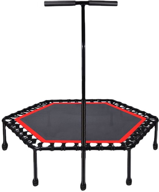 Fitness Trampoline- Inclusief grijpstang-3-voudig hoogte verstelbare handgreep-Belastbaar tot 100 kg-Diameter 112 cm-Trampoline-Geschikt springen fitness en indoor-Topkwaliteit springmat-super springdynamiek