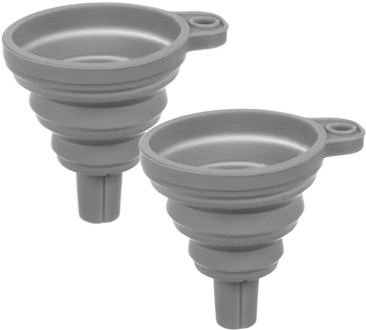 Ruhhy Trechter - 2x - grijs - siliconen - 7 x 8 cm - opvouwbaar - universeel - keuken - auto