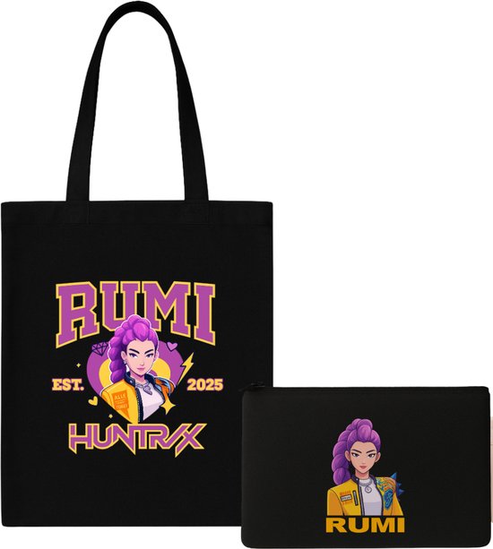 Sac fourre-tout et Set de toilette – HUNTRX K- Pop – Chasseurs de Demon – Saja Boys – Katoen – Beige – Kpop – Chasseurs de démons Rumi