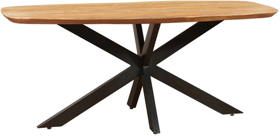 Table de salle à manger ovale danoise Sfeerwonen Enzo - Edge Swiss - 200 x 100 cm - Bois de manguier naturel - Bord biseauté - Épaisseur : 5 cm - Zwart en acier noir Matrix